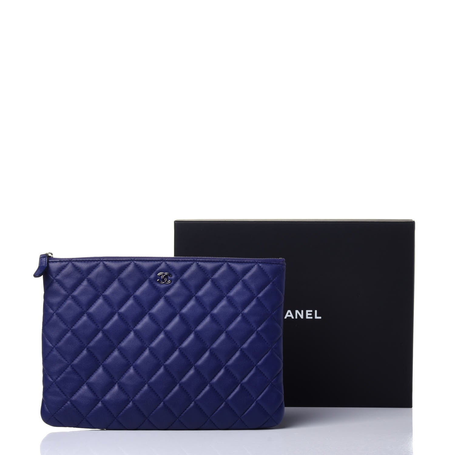 Chanel Lambskin Quilted Medium Cosmetic Case Blue 12 of 12