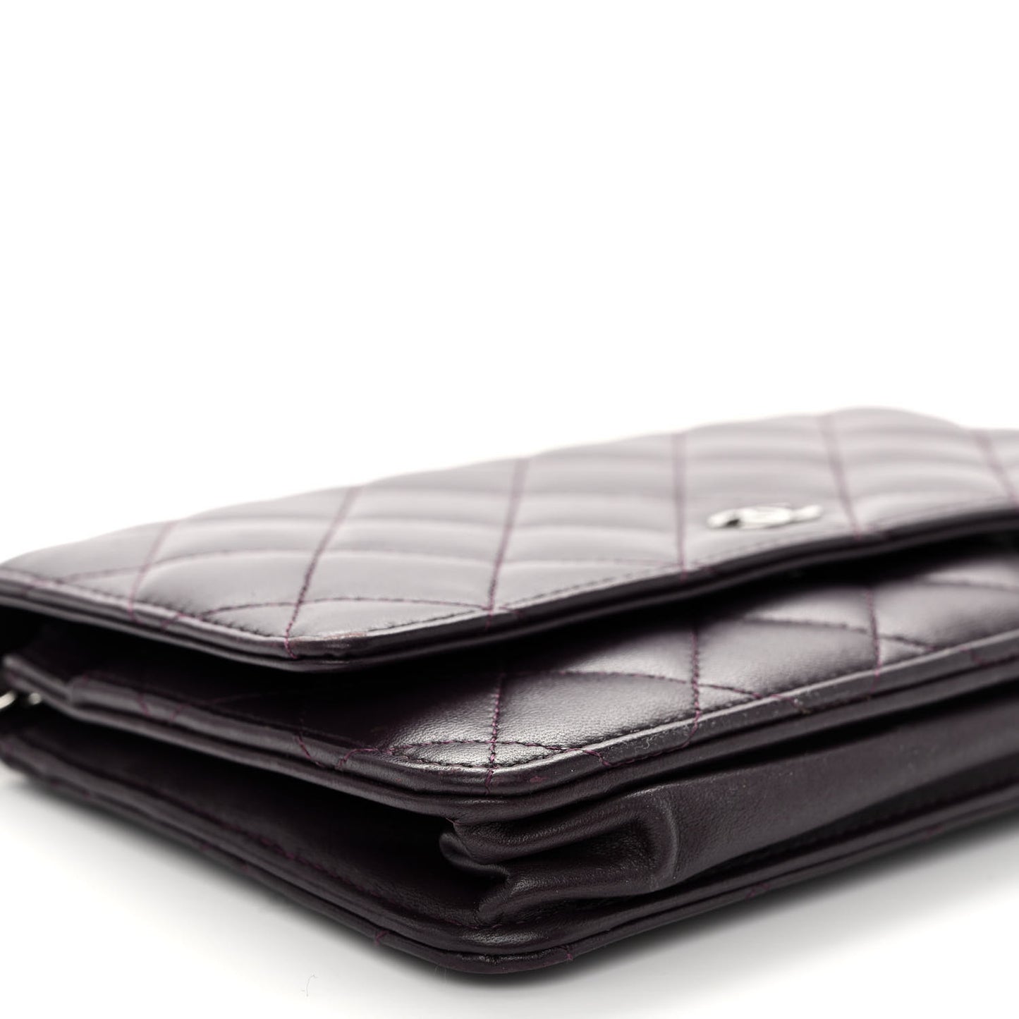 Lambskin Quilted Wallet On Chain WOC Purple