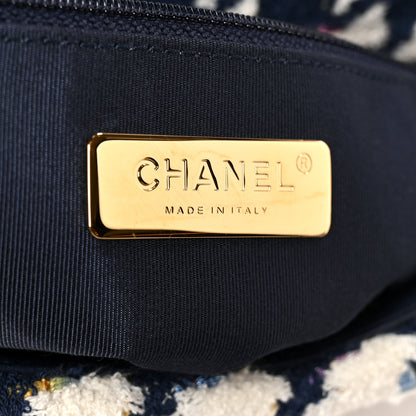 Chanel Tweed Quilted Large Chanel 19 Flap Ecru Navy Blue Multicolor 6 of 10
