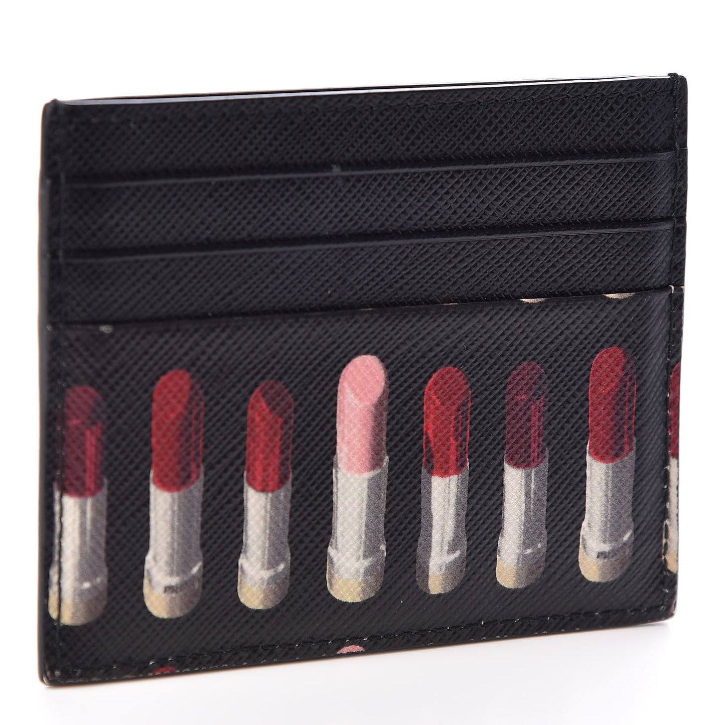 Saffiano Lipstick Print Card Holder Black