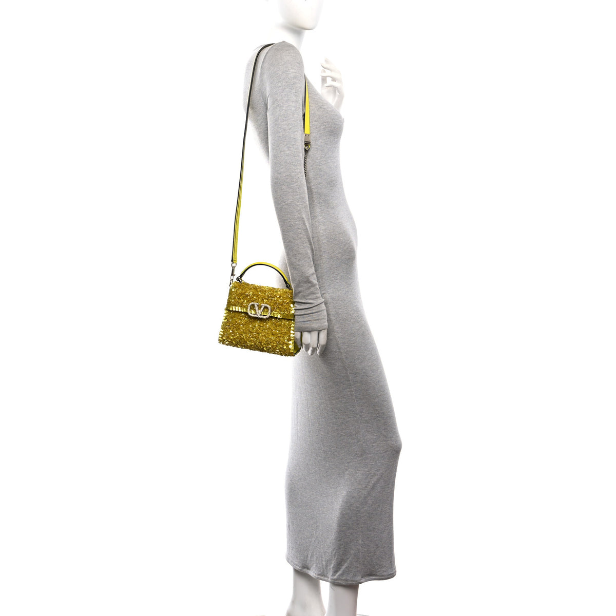 Valentino Garavani Sequin Crystal Embroidered Mini Vsling Top Handle Bag Yellow 2 of 9