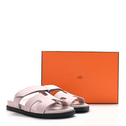 Hermes Suede Goatskin Womens Chypre Sandals 37 Rose Porcelaine 9 of 9