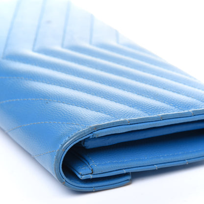 Saint Laurent Grain De Poudre Matelasse Chevron Monogram Flap Wallet Blue Clair 20 of 21
