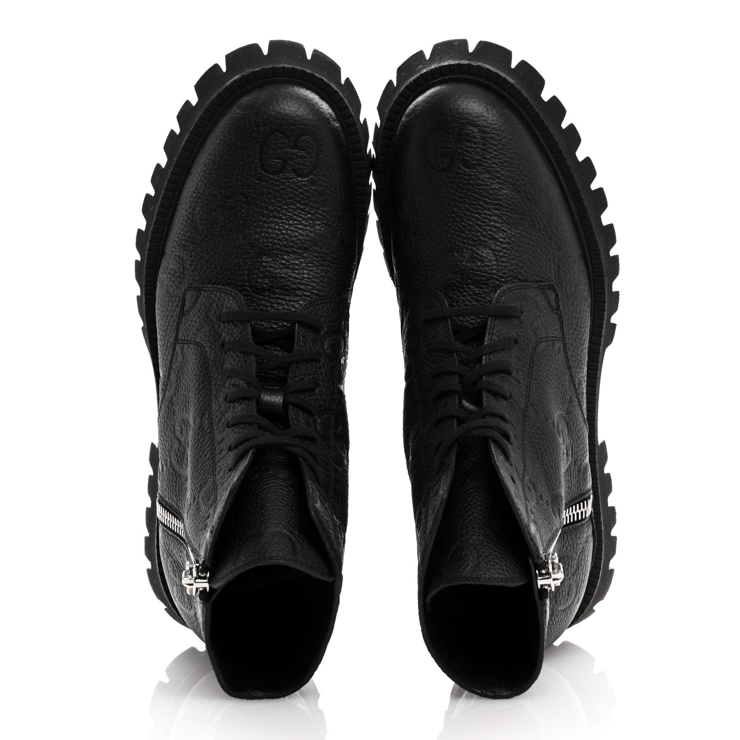 Calfskin Embossed Monogram Lace Up Ankle Boots 40.5 Black
