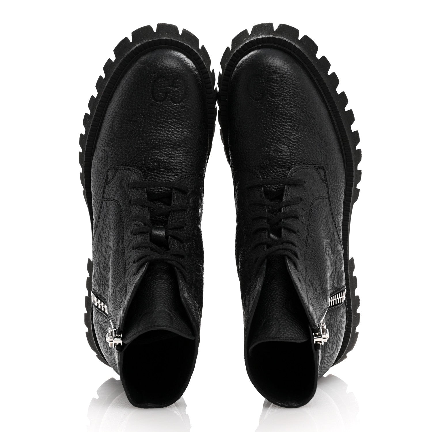 Gucci Calfskin Embossed Monogram Lace Up Ankle Boots 40.5 Black 2 of 8