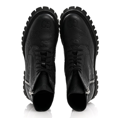 Gucci Calfskin Embossed Monogram Lace Up Ankle Boots 40.5 Black 2 of 8