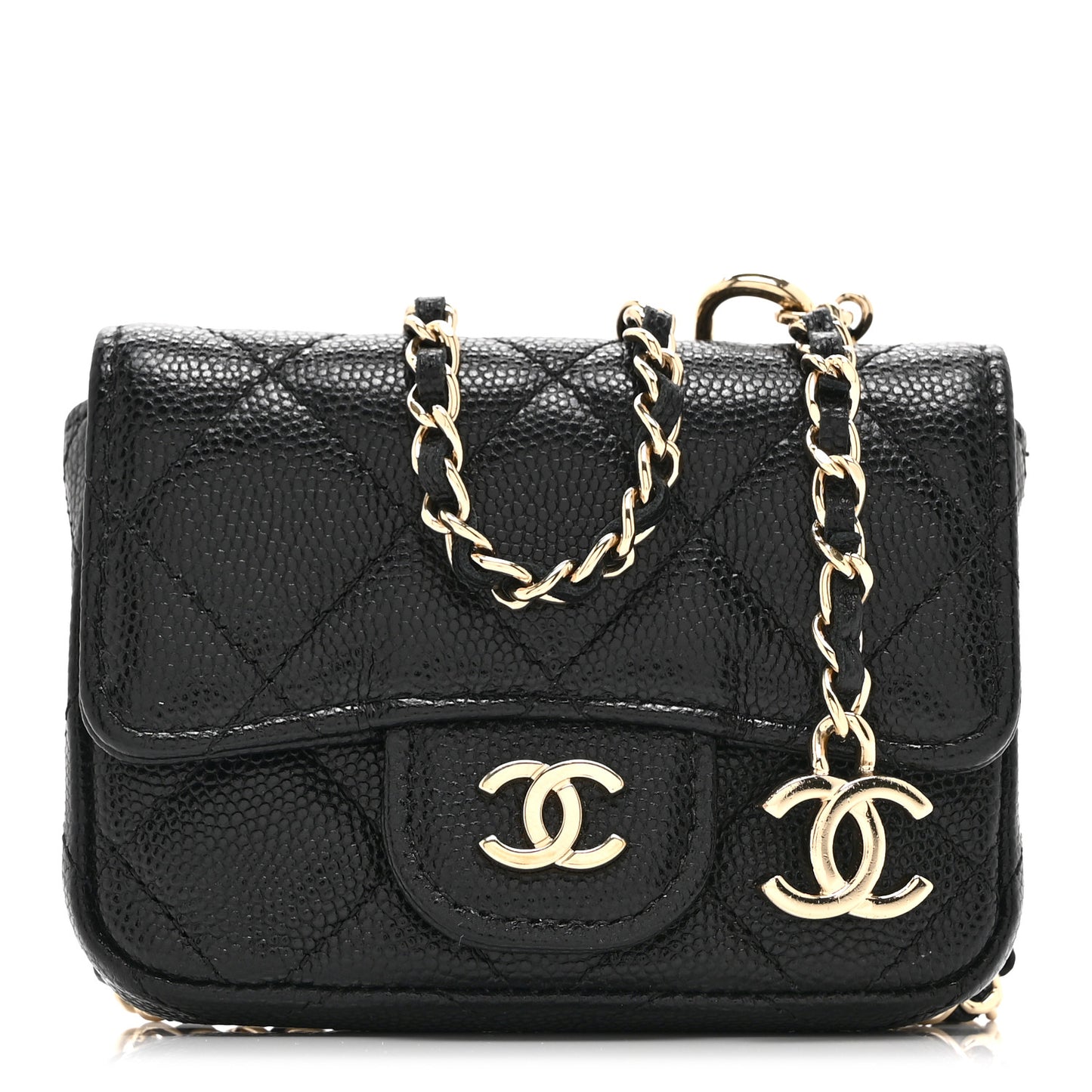 Caviar Quilted Mini Chain Belt Bag Black