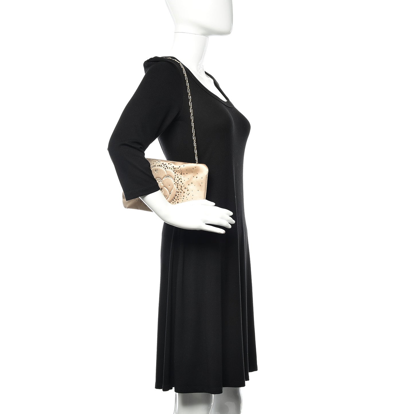 Satin Diamante Camellia Evening Clutch Bag Light Beige