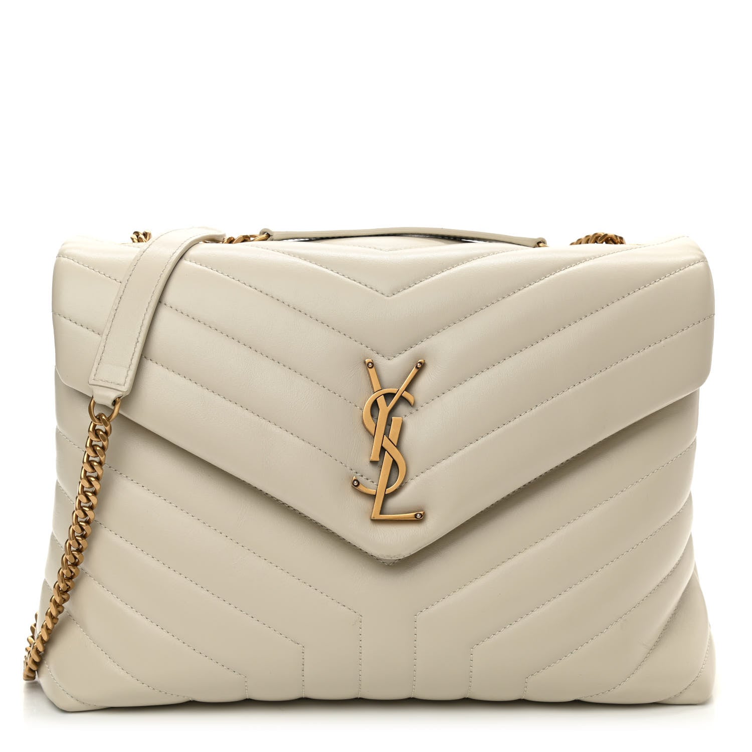 Saint Laurent Calfskin Y Quilted Monogram Medium Loulou Chain Satchel Crema Soft 1 of 10