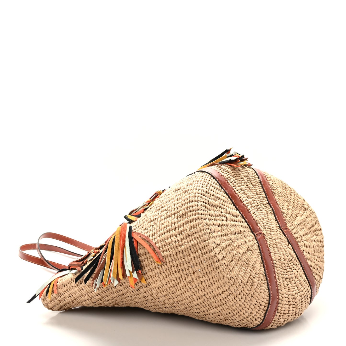 Raffia Calfskin Tassel Large Basket Tote Sepia Brown