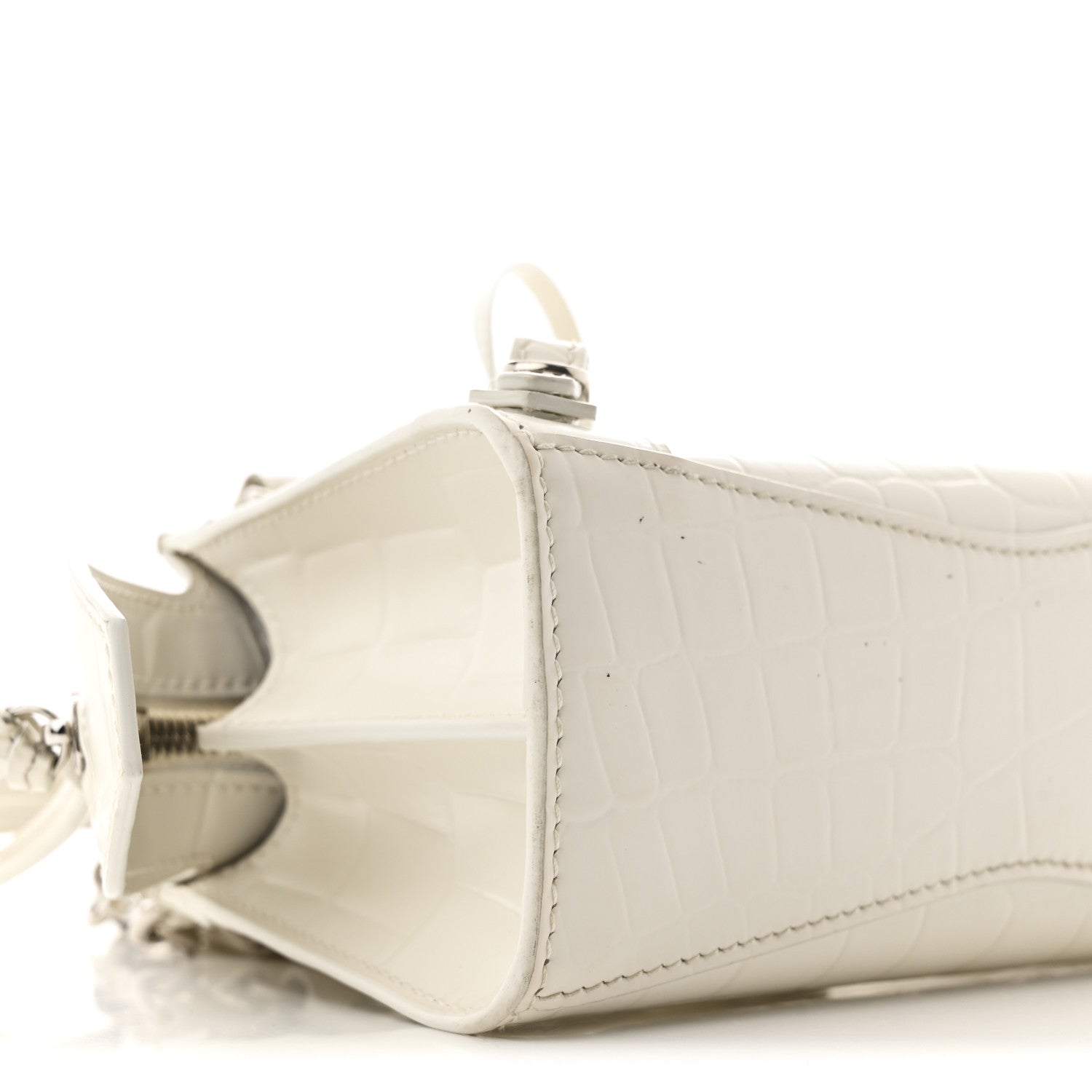 Balenciaga Semi Shiny Calfskin Crocodile Embossed Neo Classic Silver Hardware Nano City Crossbody White 9 of 13