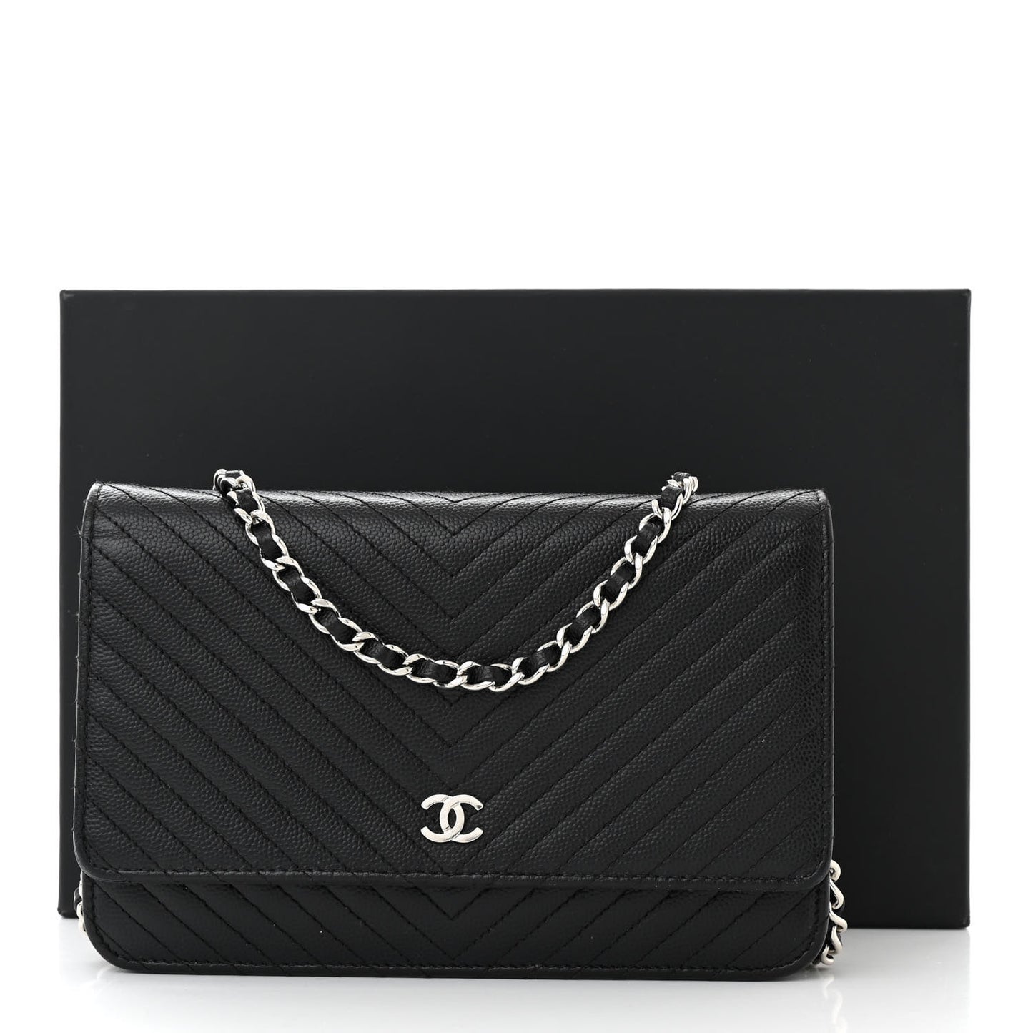 Caviar Chevron Quilted Wallet On Chain WOC Black