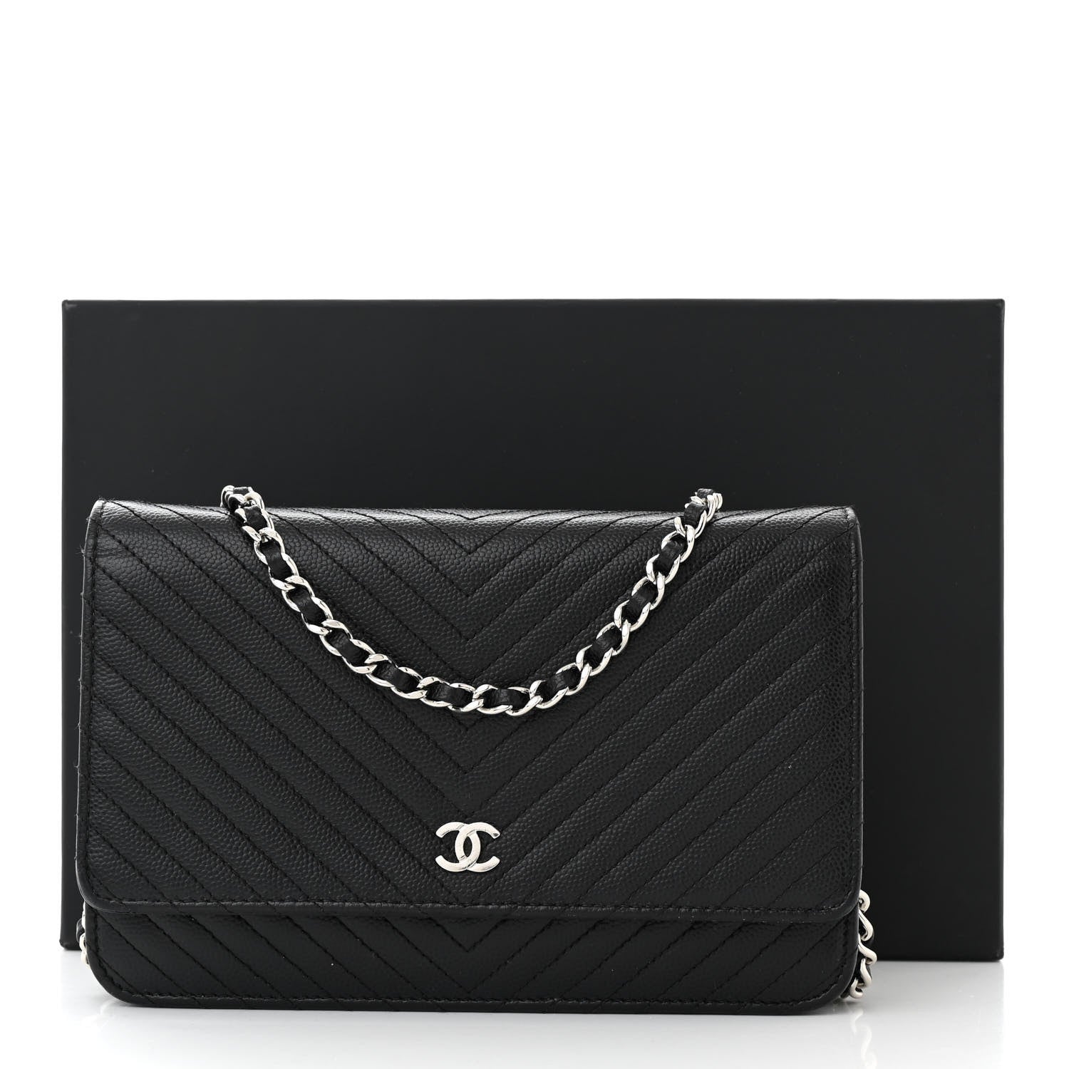 Chanel Caviar Chevron Quilted Wallet On Chain WOC Black 12 of 12