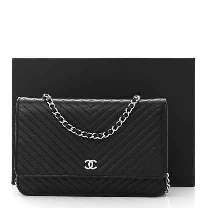 Chanel Caviar Chevron Quilted Wallet On Chain WOC Black 12 of 12