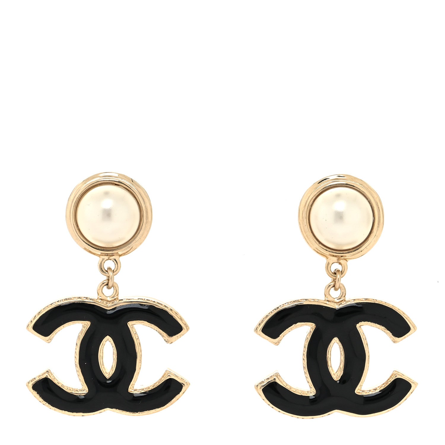 Chanel Pearl Enamel CC Drop Earrings Black 1 of 4