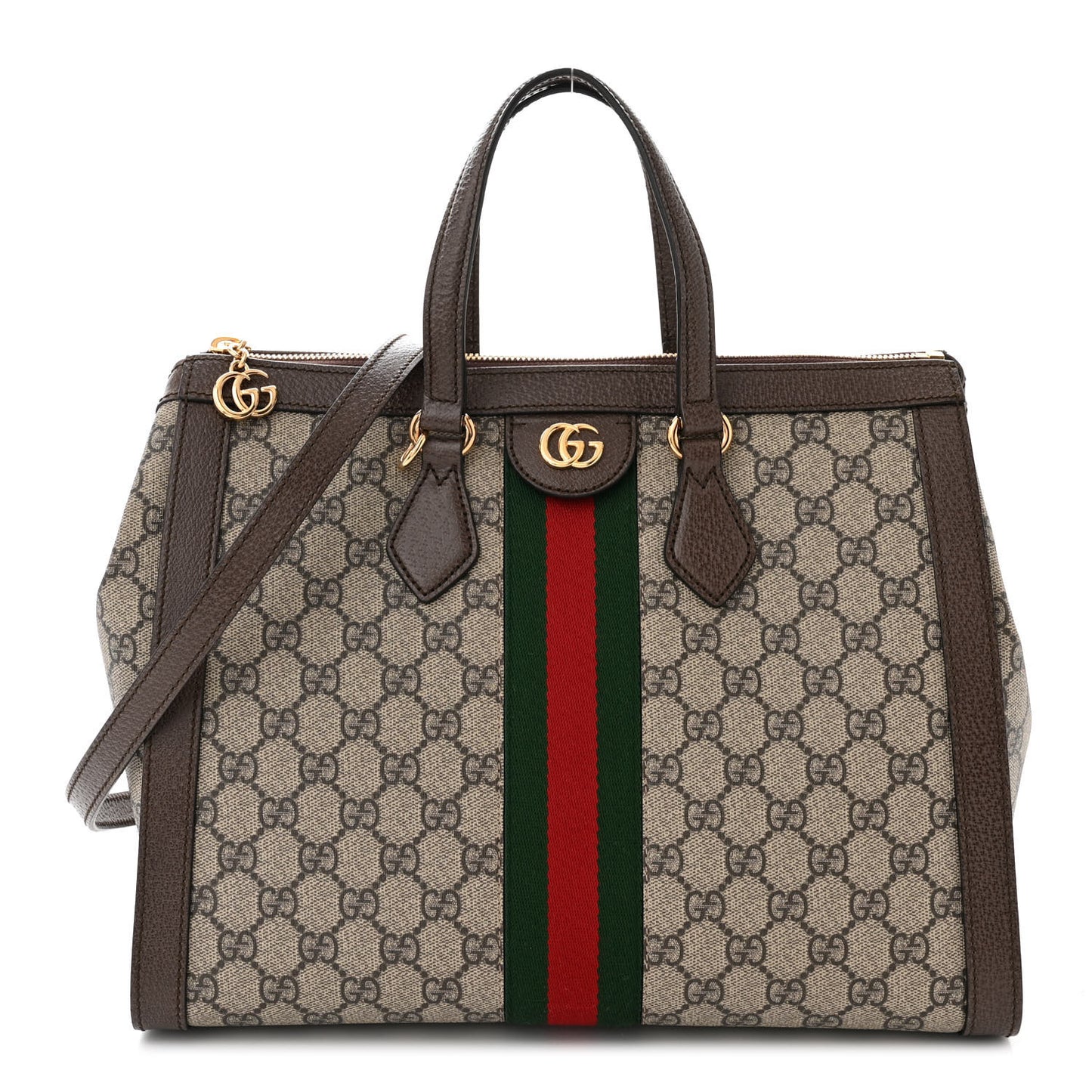 GG Supreme Monogram Web Medium Ophidia Tote Bag Brown