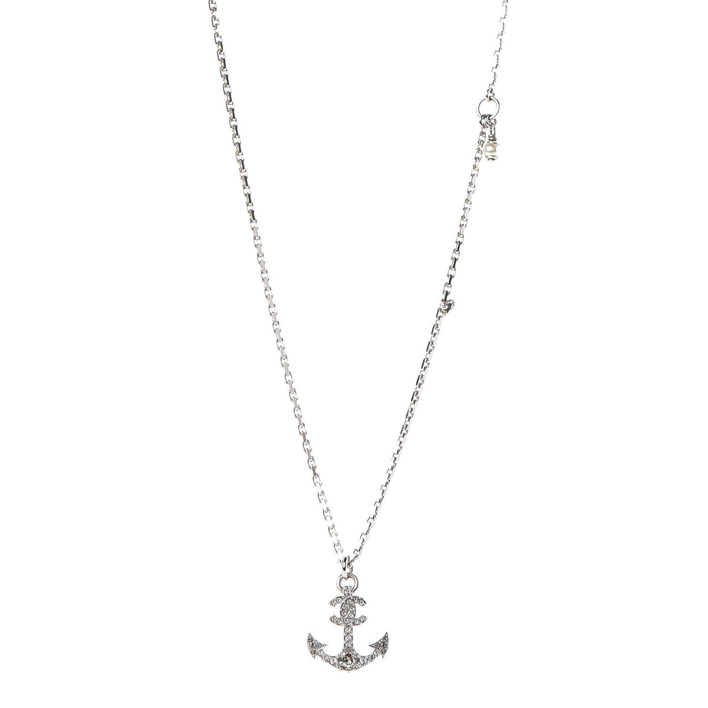 Crystal Anchor CC Pendant Necklace Silver