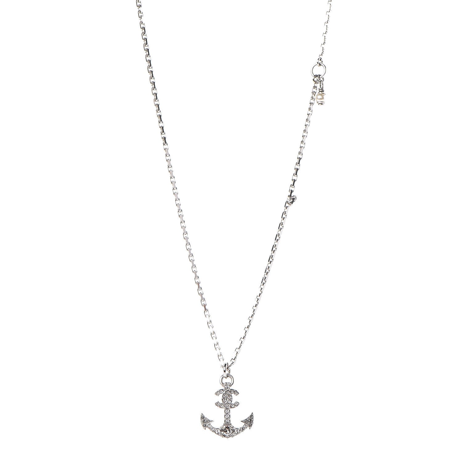 Chanel Crystal Anchor CC Pendant Necklace Silver 1 of 6
