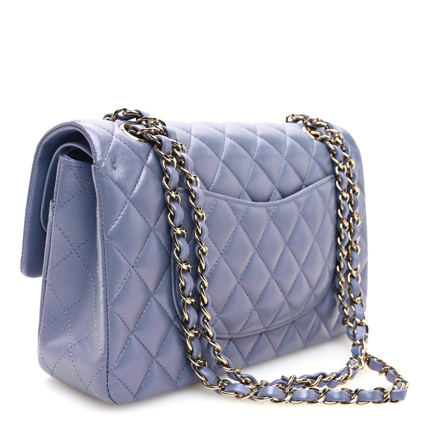 Iridescent Lambskin Quilted Medium Double Flap Light Purple