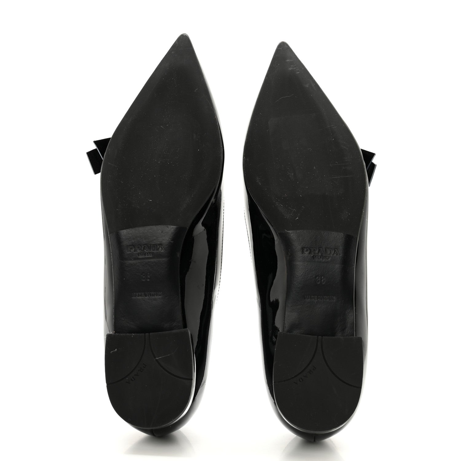 Prada Vernice Logo Bow Ballerina Flats 38 Black 5 of 10
