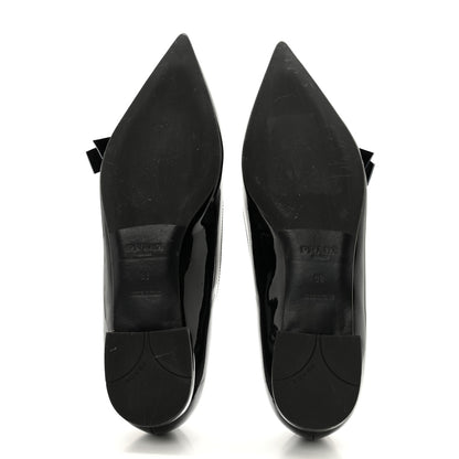 Prada Vernice Logo Bow Ballerina Flats 38 Black 5 of 10