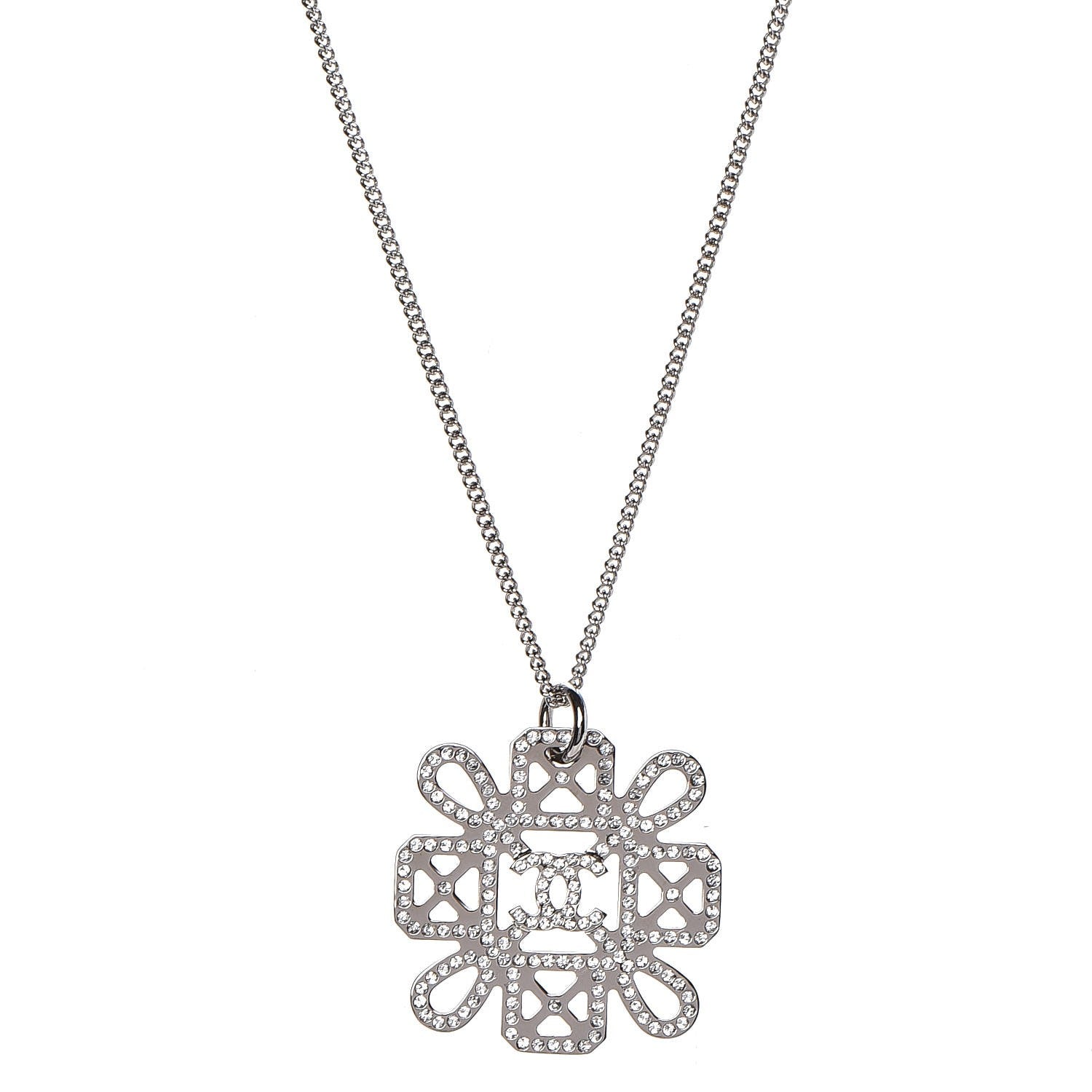Chanel Crystal Strass Necklace Silver 1 of 5