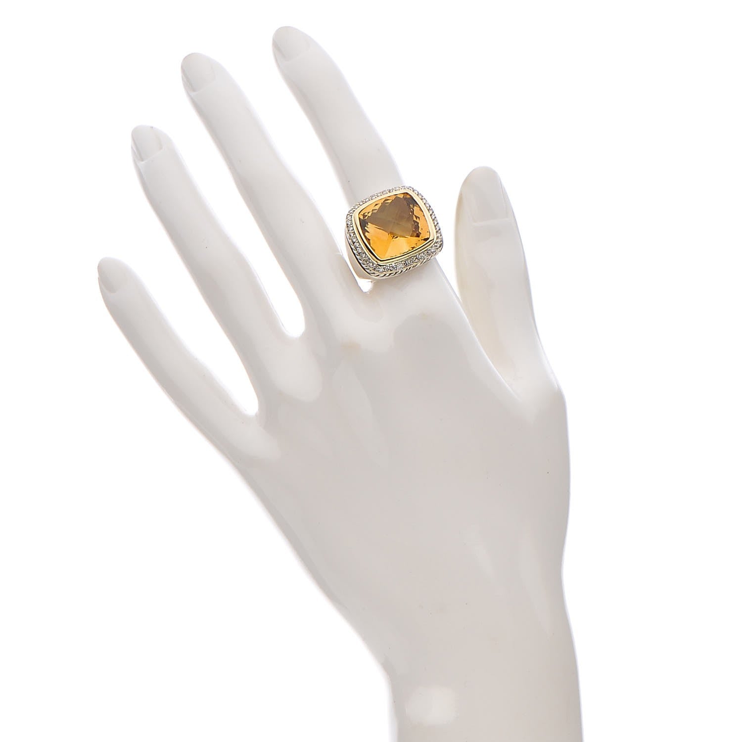 David Yurman Sterling Silver 18K Yellow Gold Diamond Champagne Citrine 14mm Albion Ring 52 6 2 of 5
