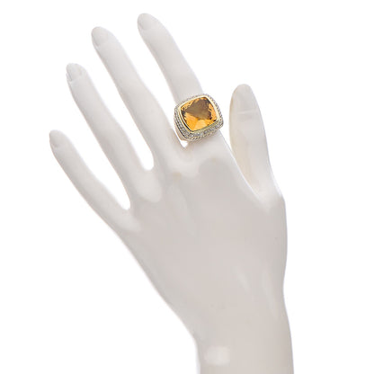 David Yurman Sterling Silver 18K Yellow Gold Diamond Champagne Citrine 14mm Albion Ring 52 6 2 of 5