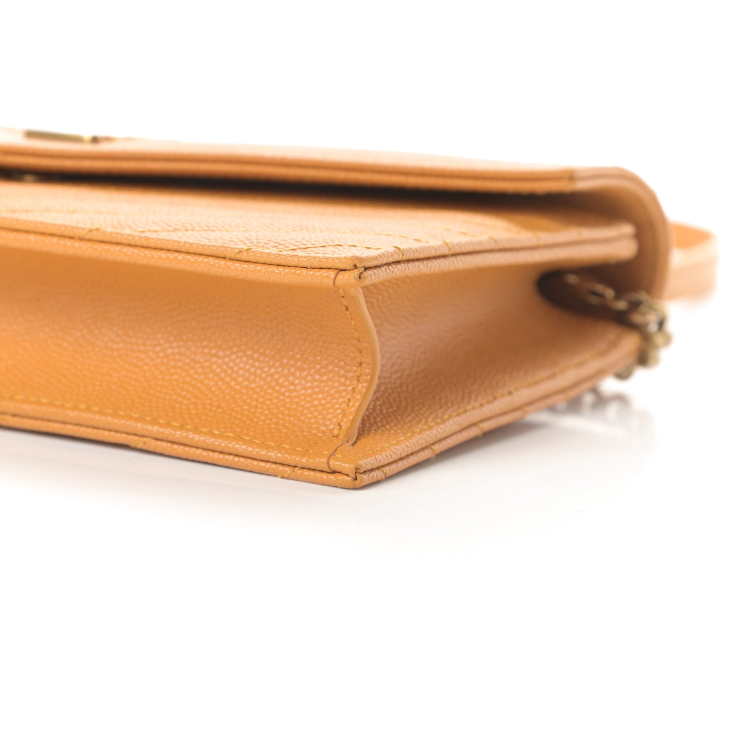 Saint Laurent Grain De Poudre Matelasse Chevron Monogram Envelope Chain Wallet Senape Yellow 10 of 10