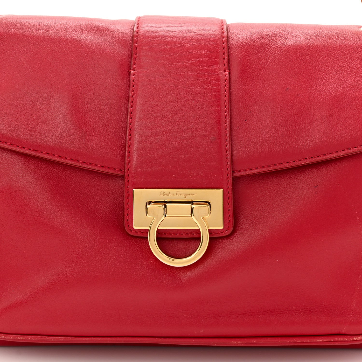 Salvatore Ferragamo Calfskin Gancini Chain Shoulder Bag Red 7 of 17