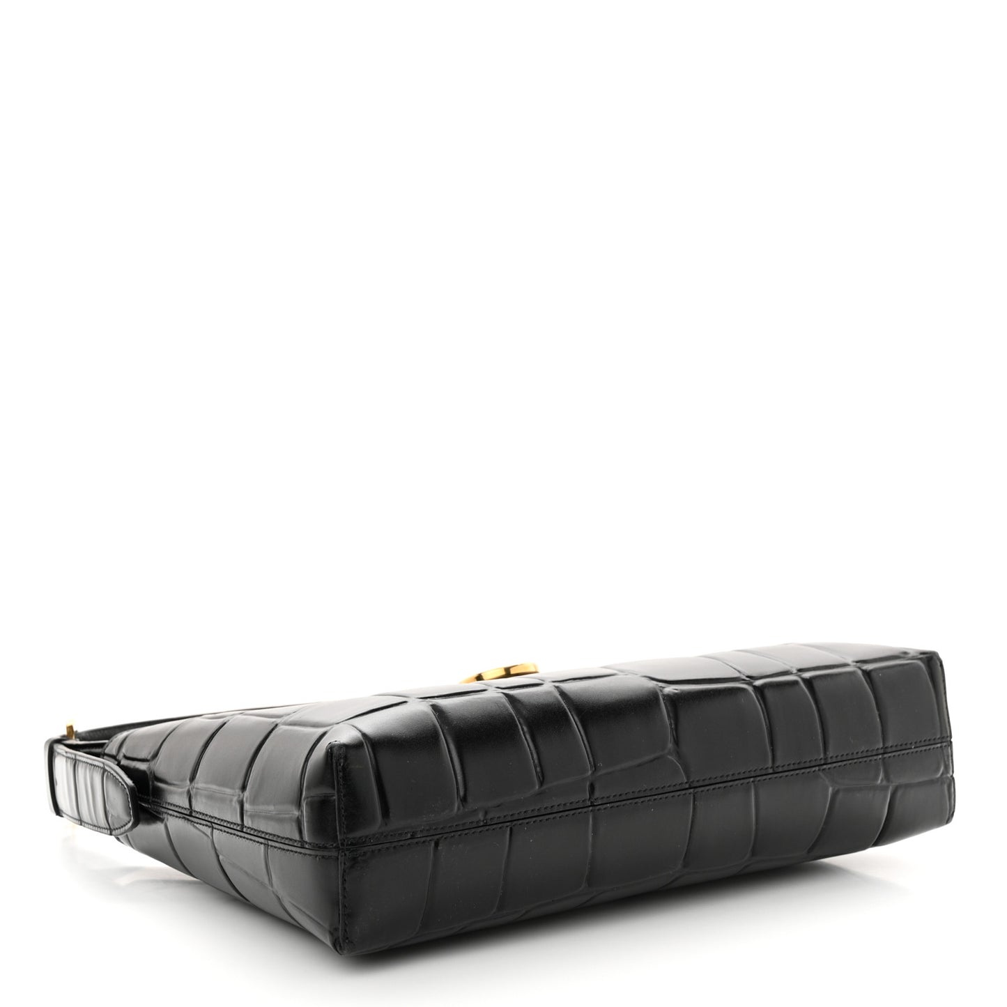 Calfskin Crocodile Embossed Trifolio Shoulder Bag Black