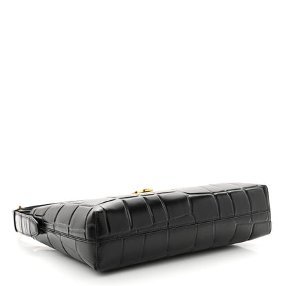 Salvatore Ferragamo Calfskin Crocodile Embossed Trifolio Shoulder Bag Black 4 of 10