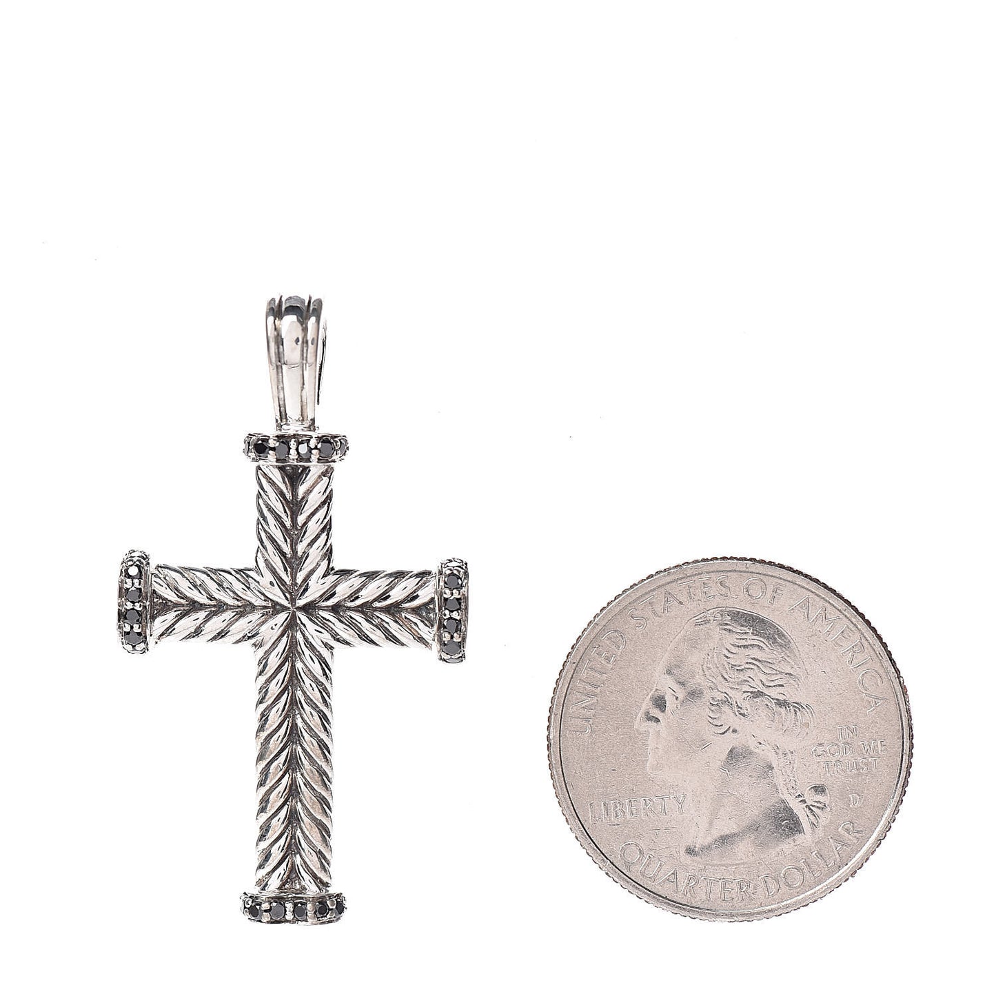 Sterling Silver Black Diamond Mens Chevron Cross Pendant