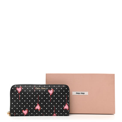 Miu Miu Goatskin Madras Heart Print Zip Around Wallet Black Rose 7 of 7