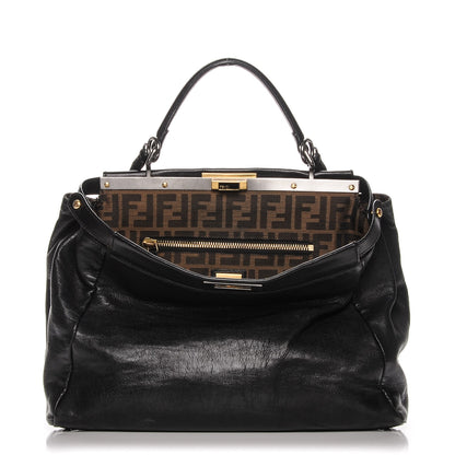 Fendi Goatskin Zucca Large Peekaboo Iconic Satchel Black Tobacco 1 of 9