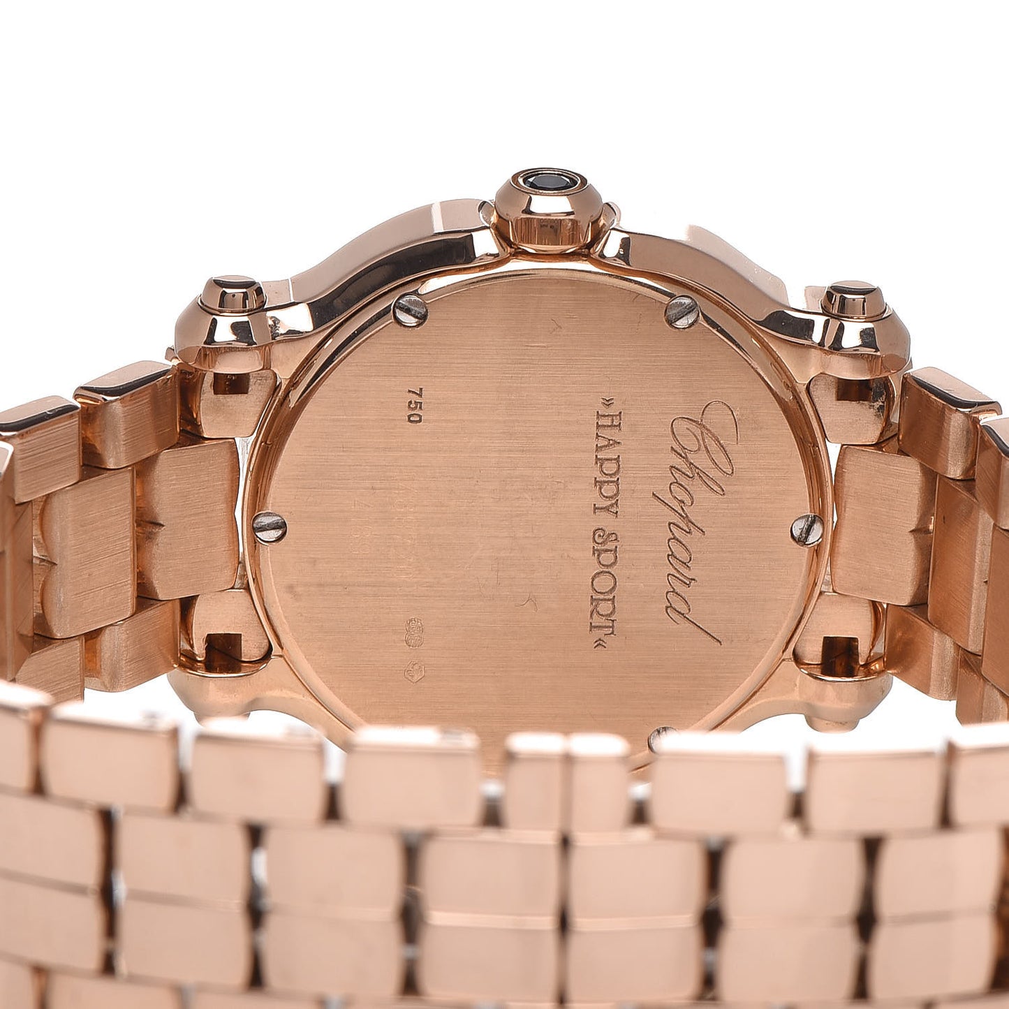 18K Rose Gold Diamond Bezel 30mm Happy Sport Quartz Watch Brown