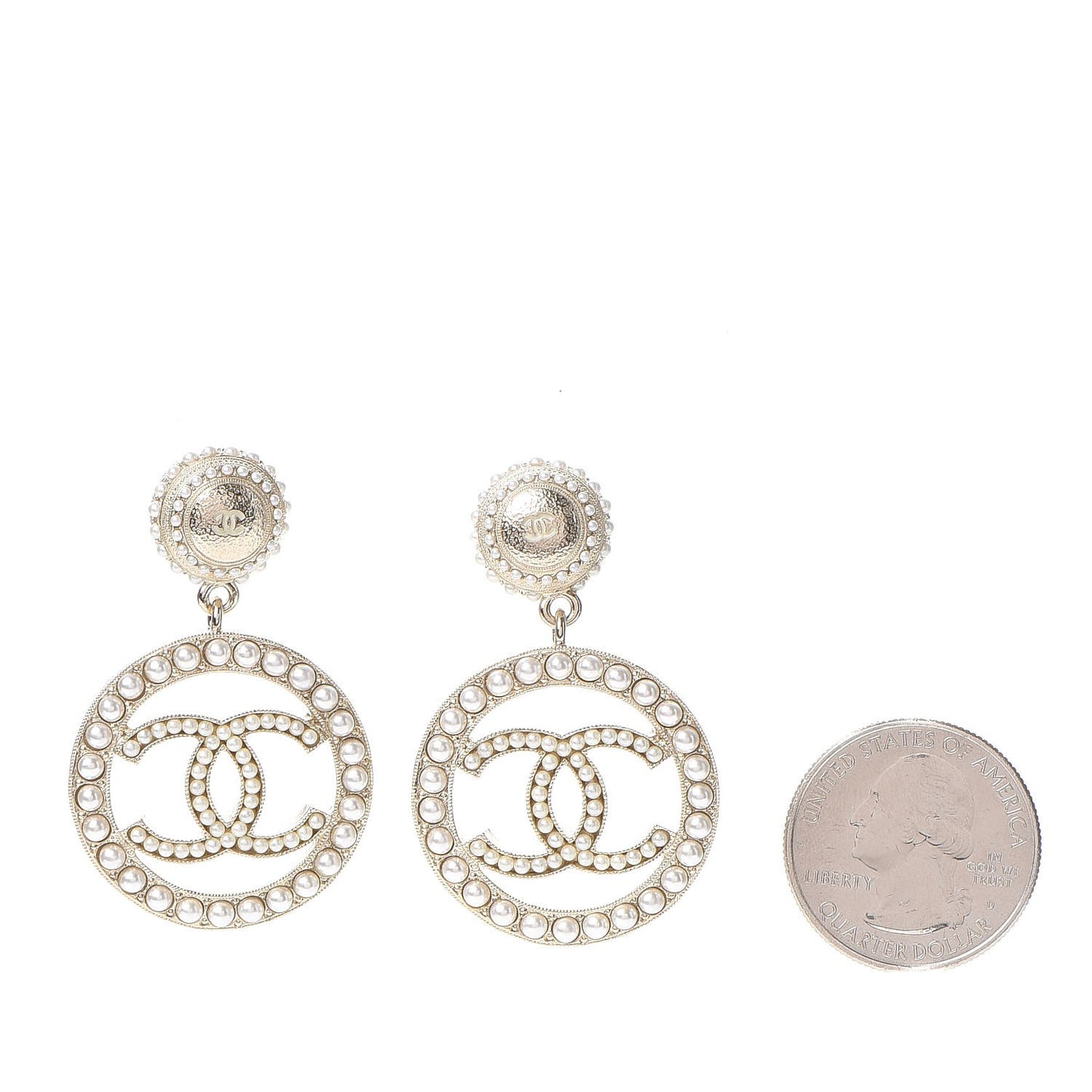 Pearl CC Drop Earrings Light Gold