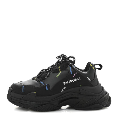 Balenciaga Technical Fabric Allover Logo Womens Triple S Sneakers 39 Black Multicolor 1 of 9