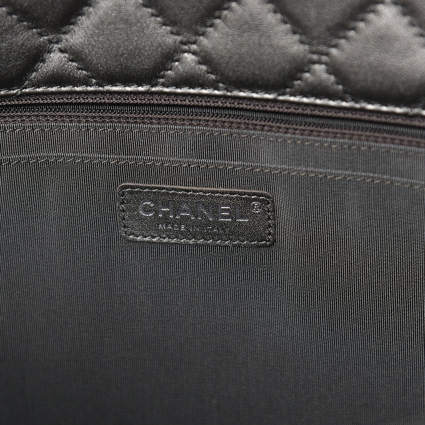 Metallic Calfskin Quilted Small XXL Travel Flap Bag Dark Silver
