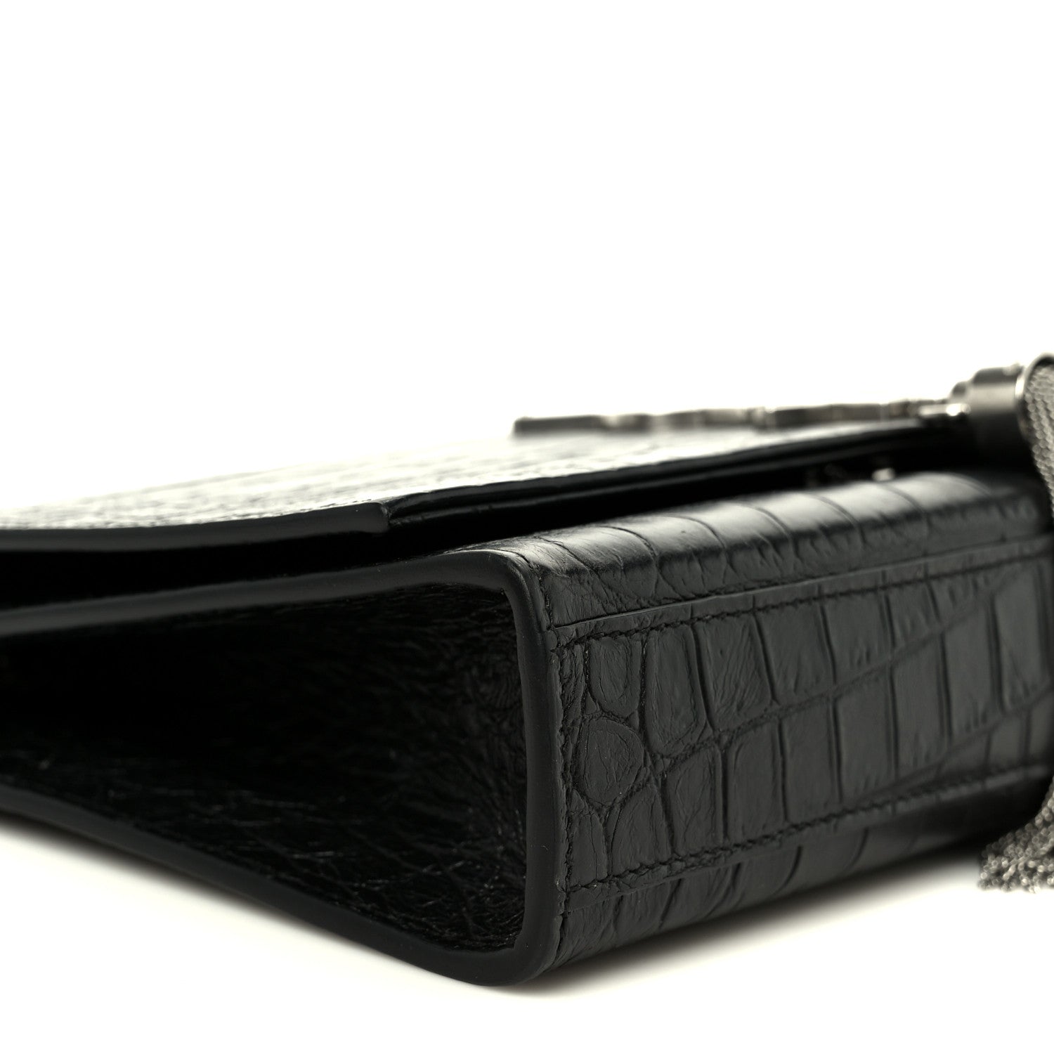 Saint Laurent Calfskin Crocodile Embossed Medium Classic Monogram Kate Tassel Satchel Black 10 of 12