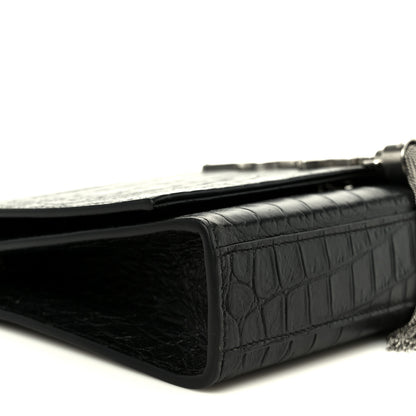 Saint Laurent Calfskin Crocodile Embossed Medium Classic Monogram Kate Tassel Satchel Black 10 of 12