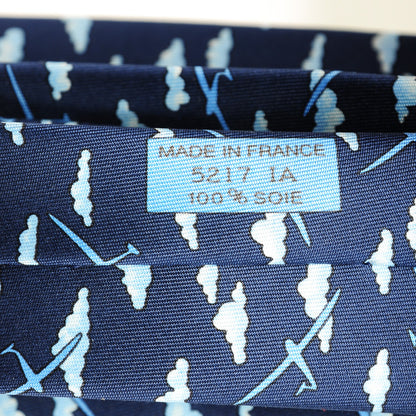 Hermes Printed Silk Mens Neck Tie Bleu 4 of 5