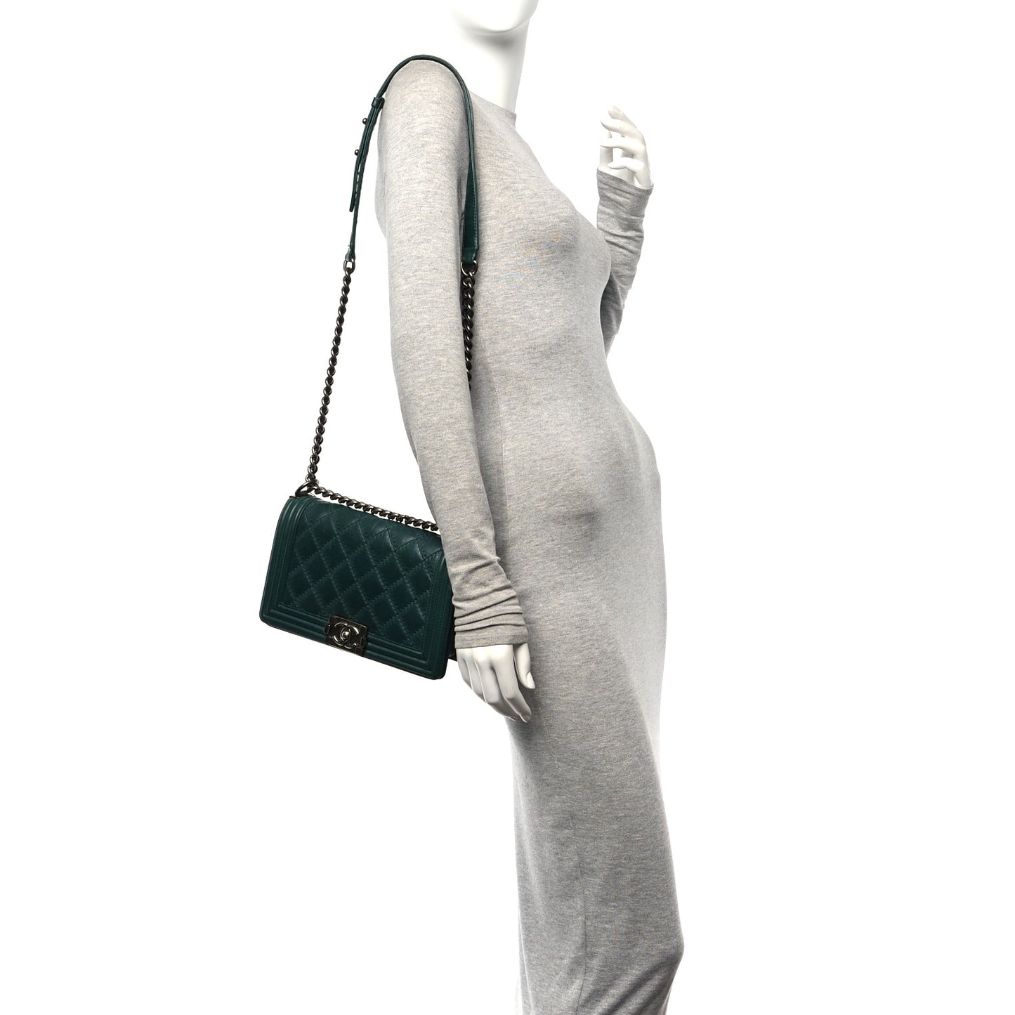 Calfskin Double Stitch Medium Boy Flap Green