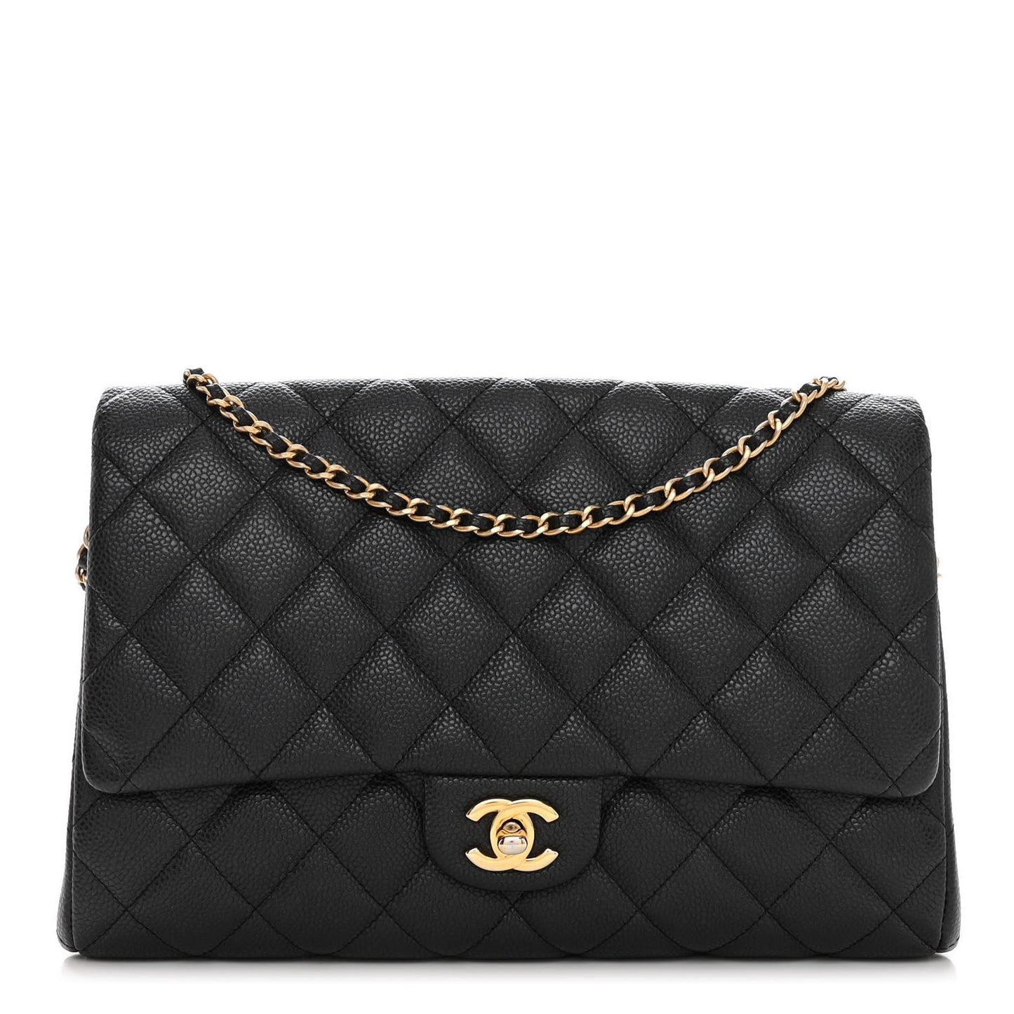 Caviar Quilted Clutch With Chain Flap Black