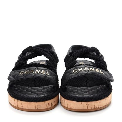 Chanel Cord Lambskin Quilted Logo Sandals 38 Black 2 of 11
