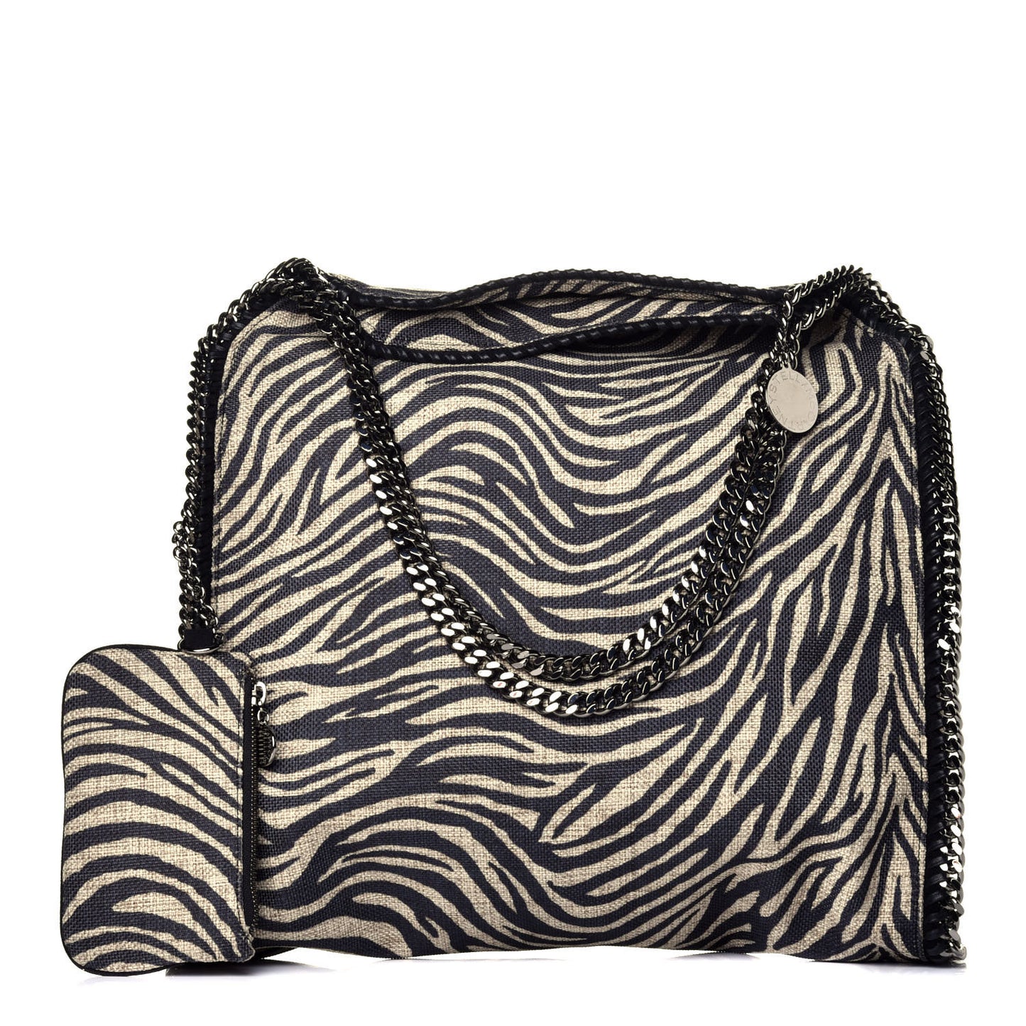 Canvas Zebra Print Big Falabella Tote Black