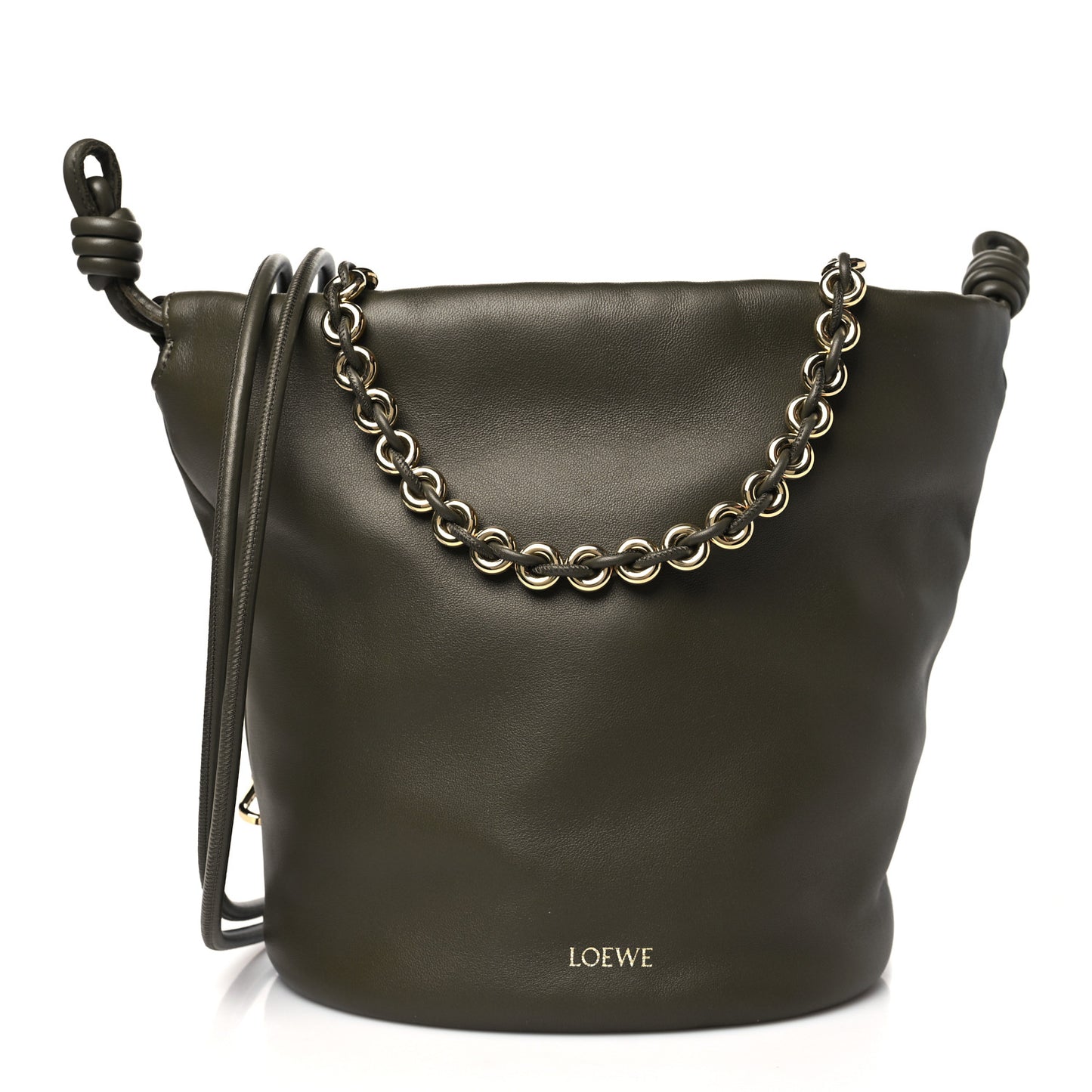 Mellow Nappa Lambskin Flamenco Bucket Bag Dark Khaki Green