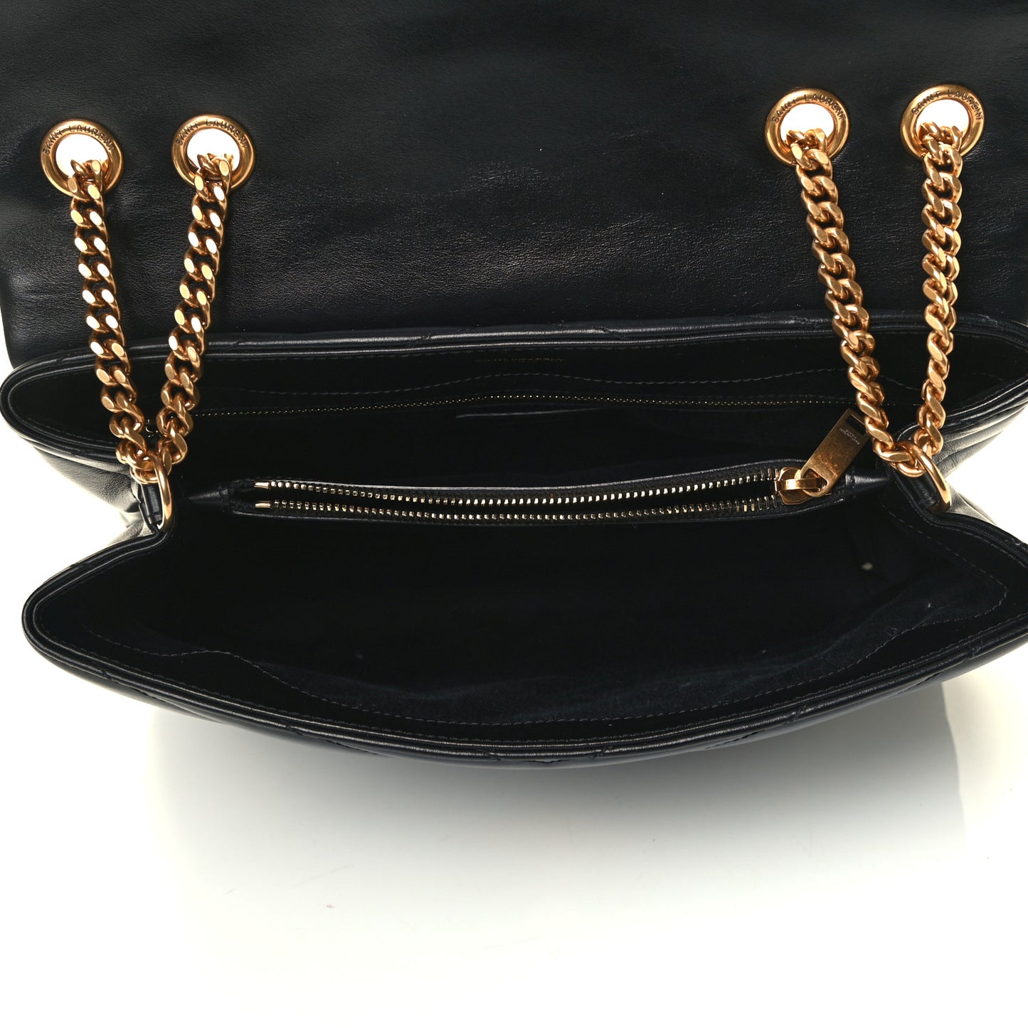 Calfskin Y Quilted Monogram Medium Loulou Chain Satchel Black