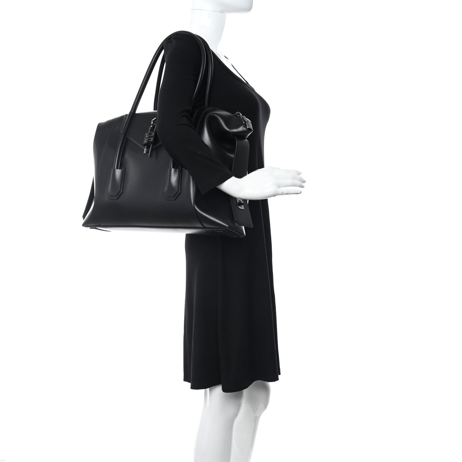 Givenchy Smooth Calfskin Medium Antigona Lock Duffle Bag Black 2 of 10