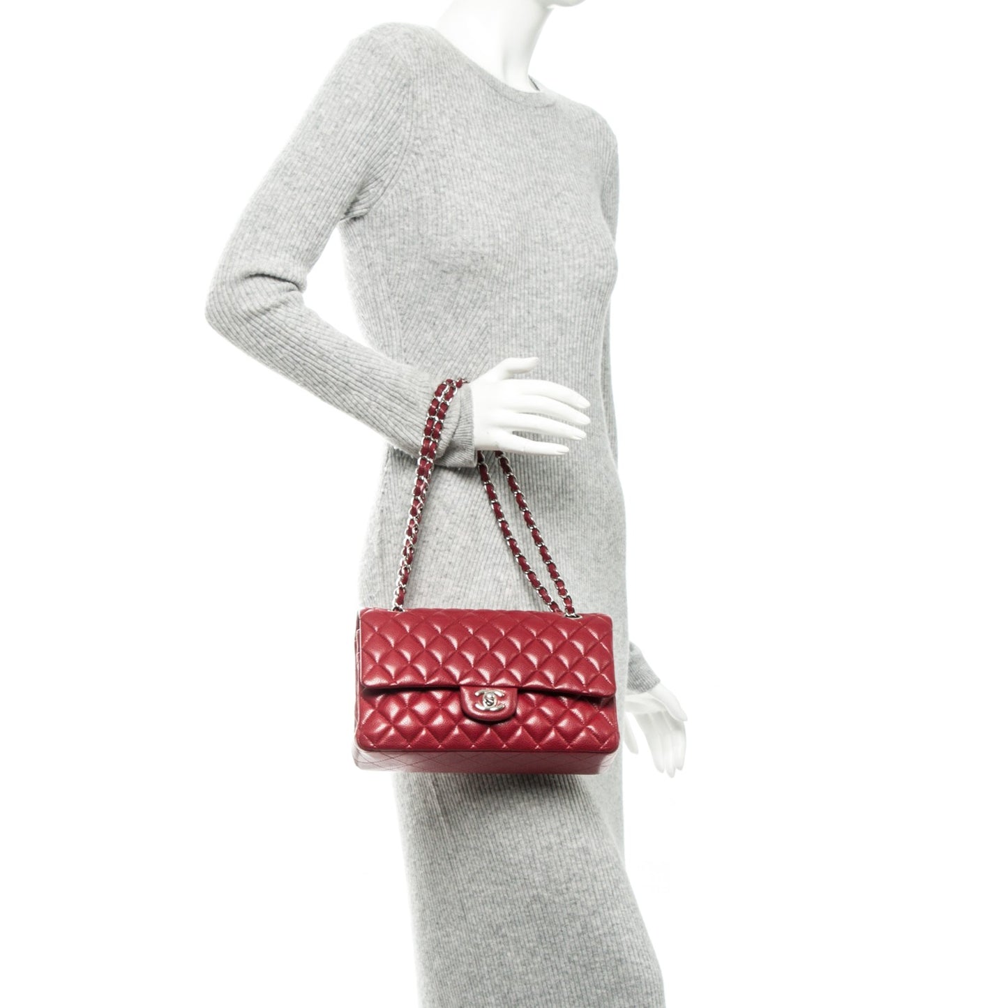 Caviar Quilted Medium Double Flap Red